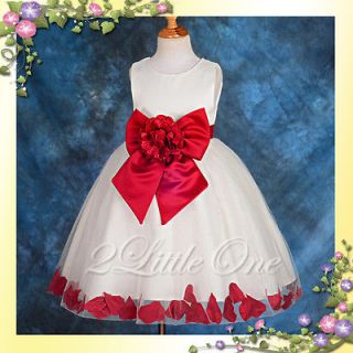 Flower Girl Wedding Occasion Petal Dress Pageant Party Ivory Burgundy 
