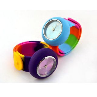 wholesale unisex color sport jelly slap watch 2pcs bracelet chain 