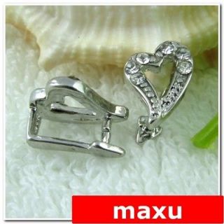 silver plate heart pinch bail connector crystal rhinestone for 