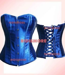 blue satin boned overbust bridal corset top s m l