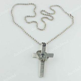 20 Punk Stainless Steel Bible Cross Ring Pendant Necklace Mens 