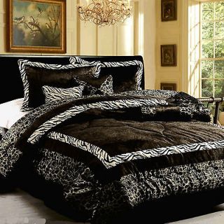 15PC Faux Fur Black Safarina Comforter Set W/ Matching Curtain Set 