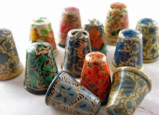 lot of 12 handpainted wooden thimbles from india one day
