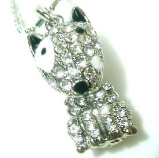 White gold pt french bull dog CRYSTAL necklace pendant English Terrier 
