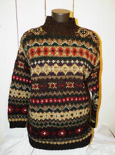 RALPH LAUREN Brown Southwestern Hand Knit Sweater S M Womens ~Mohair 