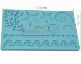 1x Cake Fondant&Gum Paste Silicone Mold/cutter Sea Life/Waves/Starfish 