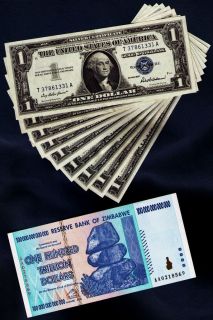 10 x $1 U.S. SILVER CERTIFICATES + 100 TRILLION ZIMBABWE DOLLARS