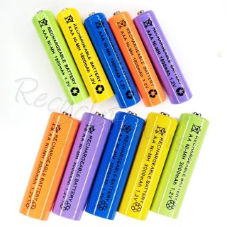 aa aaa ni mh 3000 1800mah 1 2v multi color rechargeable battery lot of 