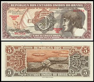 Brazil P 166 5 Cruzeiros Year ND 1961 1962 Unc. Banknote South America