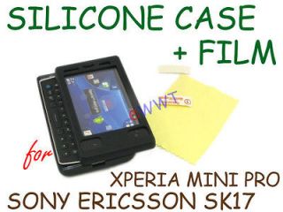 Black Silicone Cover Case + Film for Sony Ericsson Xperia Mini Pro 