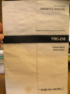 REALISTIC RADIO SHACK TRC 218 CITIZENS BAND WALKIE TALKIE OWNER MANUAL