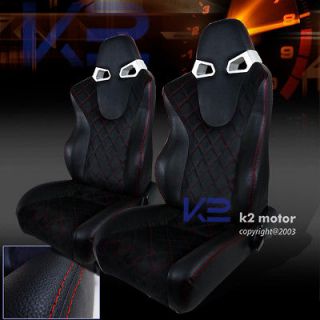 2X BLACK SUDED RED LINE LEATHER RACING SEATS CIVIC ACCORD HONDA