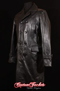 Mens LONG U BOAT Black German KRIEGSMARINE Cowhide Leather Jacket 