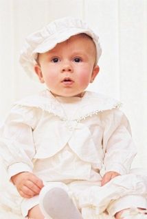 BOYS 4 PC WEDDING CHRISTENING OUTFIT SUIT ROMPER GOWN IVORY CHAMPAGNE 
