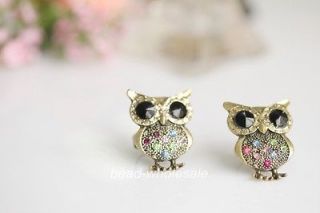Fashion Crystal Rhinestone Lovely Owl Adjustable Ring Hot 5color to 