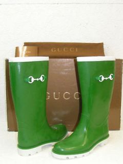 nib gucci horsebit green rain snow tall boots 37 7 italy