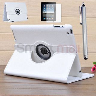 For New iPad 3/2 White 360° Rotating Leather Magnetic Smart Cover 