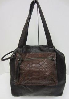 ABACO Odelia Two Toned Brown Tote Shoulder Handbag Python skin Pocket 