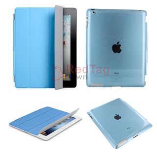 Blue Magnetic Front Smart Cover+Crystal Hard Back Case For iPad 2 The 