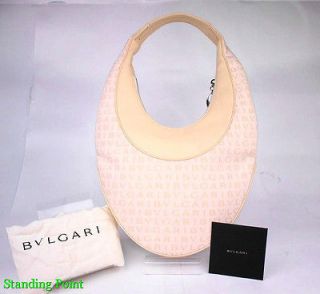 Authentic BVLGARI LAMTEI Ascot Bag Medium Leather & Canvas Hobo Bag 