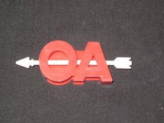 Order of the Arrow, Red Letters with Arrow Neckerchief Slide, 1960s 
