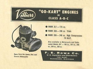 vintage very rare 1960 villiers go kart engine ad time