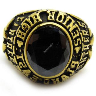 panthers black gem gemstone mens gold brass ring 316L Stainless Steel 