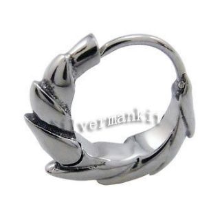 One Pair 316L Cool Mens Silver Dragon Fin Stainless Steel Huggie 