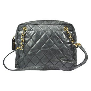 Auth Chanel Quilted Shoulder Tote Bag Black Vinyl CC Gold Chain 