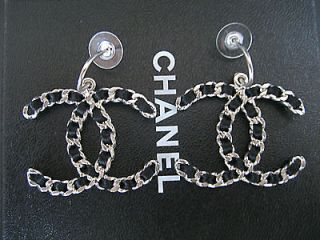 CHANEL CLASSIC SILVER CHAIN CC LOGO DROP EARRINGS X LARGE SIZE 