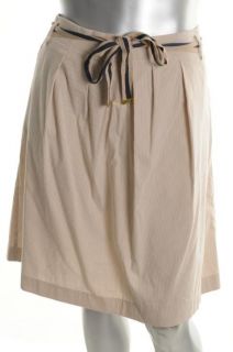 Ellen Tracy New Beige Pinstripe Belted A Line Skirt 14 BHFO