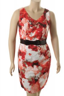 AGB New Red Cotton Printed A Line Sleeveless Wear to Work Dress Plus 