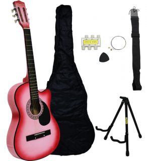   Crescent Beginners PINK Cutaway Acoustic Guitar+STAND+Accessory Pack