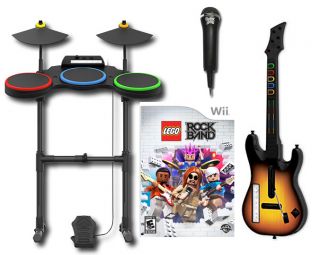 Wii LEGO Rock Band Value Edition Set w/drums,guitar,game, mic bundle 