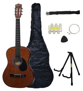   Crescent Beginners Coffee Acoustic Guitar Stand Accessory Pack