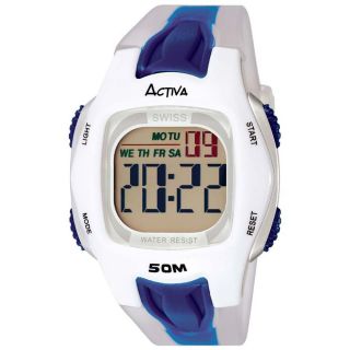 Activa Mens AD028 006 Digital White and Blue Rubber Strap Watch by 
