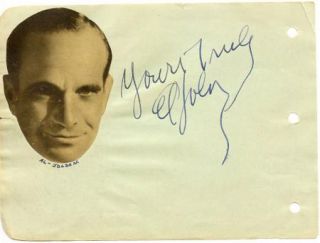 Al Jolson Vintage 1930s Original Signed Album Page Autographed Jazz 