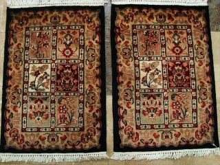 Bakhtiari Pair Black Ivory Touch Hand Knotted Wool Silk