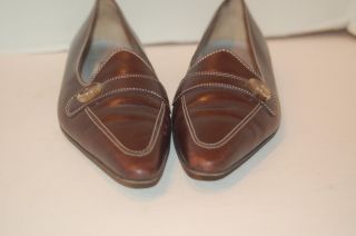 Manolo Blahnik Sz 39 8 Brown Leather Flats Loafers Button Detail 
