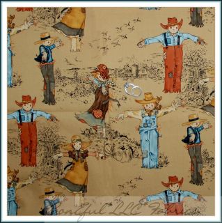 BonEful Fabric FQ Alexander Henry Vtg Golden Farm Scarecrow 