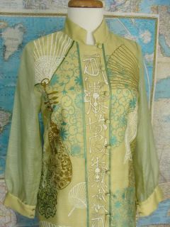 Vintage 60s 70s Signed Alfred Shaheen Green Silk Screened Asian Shift 