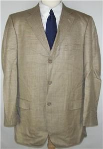 46L Alan Flusser Gold Black Silk Houndstooth Sport Coat Jacket Suit 