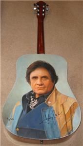 JOHNNY CASH *SIGNED* Oil Portrait on Guitar by ROY BILLS (2002 