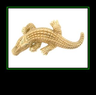 14k Yellow Gold Alligator Pin Brooch Broach Hollow