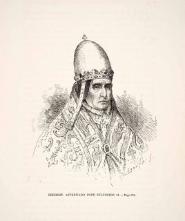 1875 Woodcut Alphonse Neuville Gerbert Pope Sylvester II Abacus 