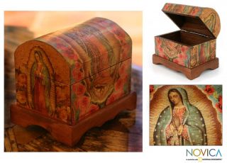 Virgin of Guadalupe Art Decoupage Jewelry Box Chest New