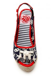 Too Fast Brand Sailor Anchor Wedge Heels Nautical Theme Print with 