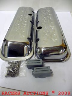 BBC 427 454 Chevy Polished Aluminum Flamed Valve Covers