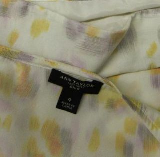 Ann Taylor Size 4 Pullover Silk Top Drape Neck Ivory Purple Pink Gold 