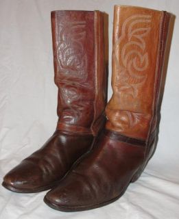 Vintage Mens Brazil Brown Leather Cowboy Western Boots 10 D Rockabilly 